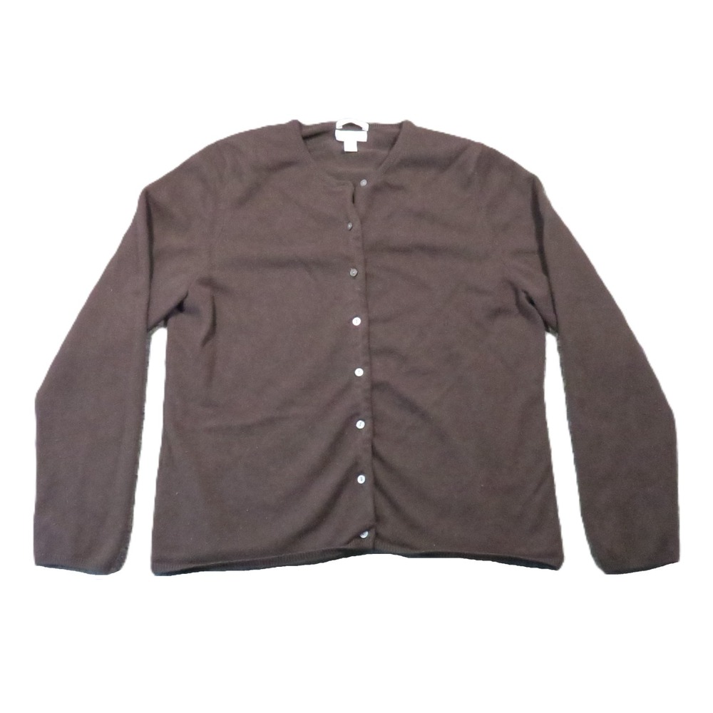 Charter Club Cashmere Cardigan L Brown Button Crew Neck Neutral Old Money Autumn
